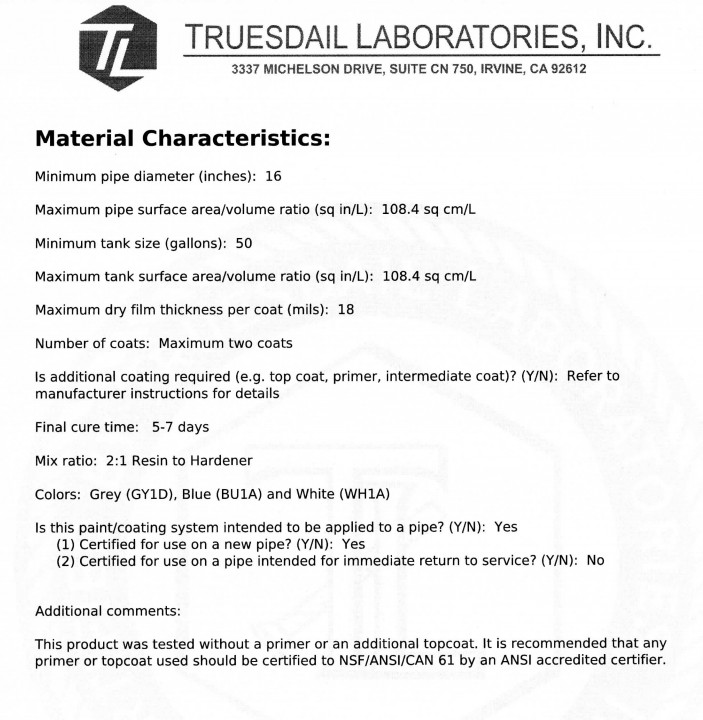 potable water cert. notes
